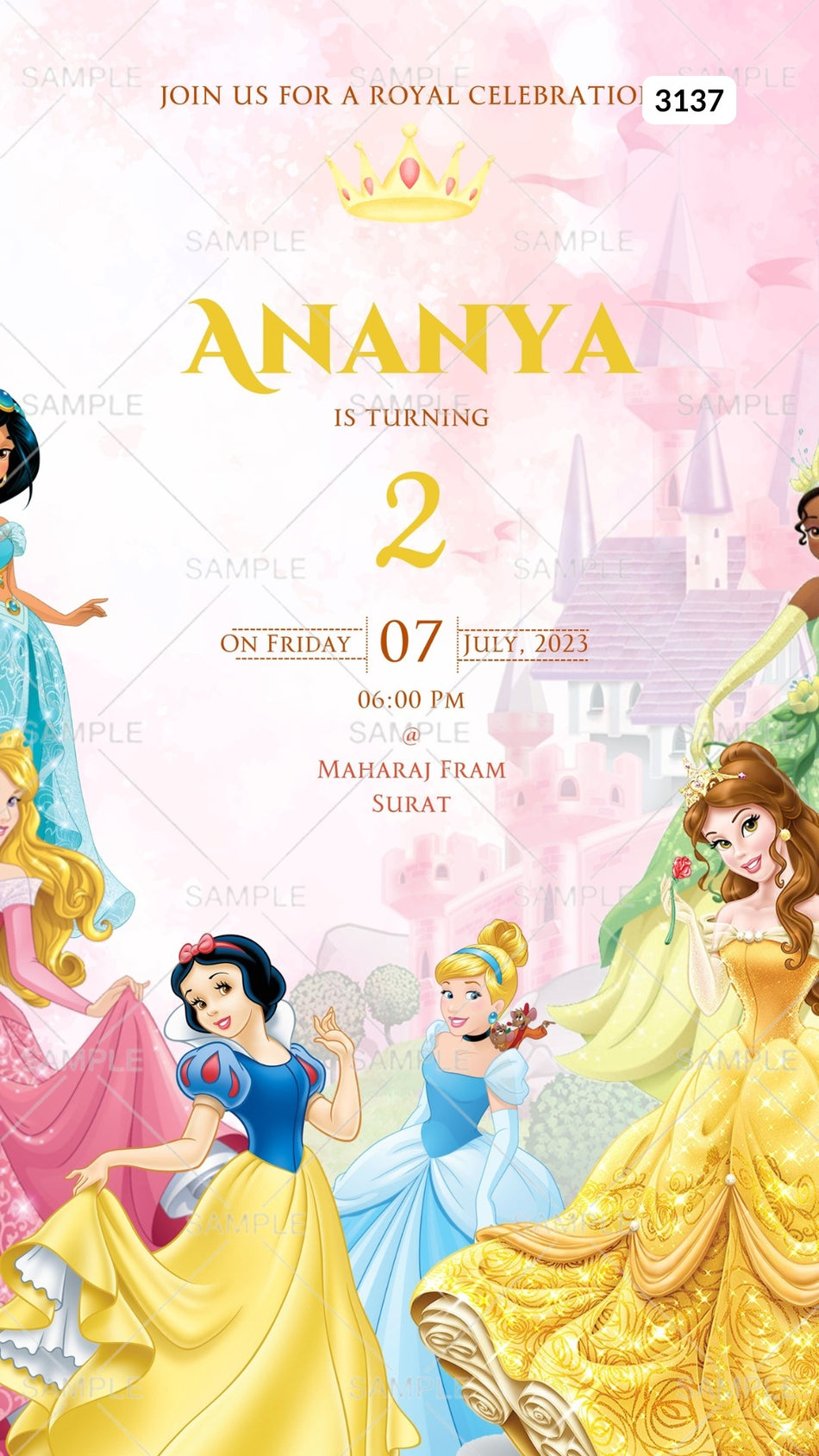 Birthday party invitation card by canva for girl in English language with Barbie theme Canva Editable Template design 3137