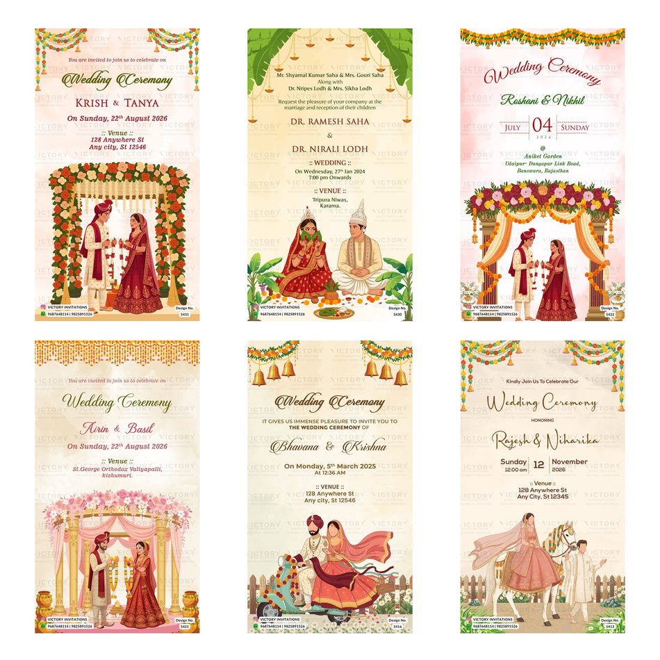 Editable Marigold Garland & Mandap Indian Wedding Invitation PSD Bundle A 3223