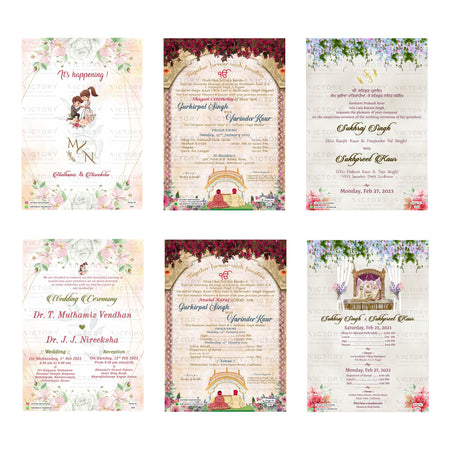 Traditional Indian wedding digital invitation card set 3298 featuring Muthamiz Vendhan and Nireeksha, Gurkirpal Singh and Varinder Kaur, and Sukhraj Singh and Sukhpreel Kaur templates   