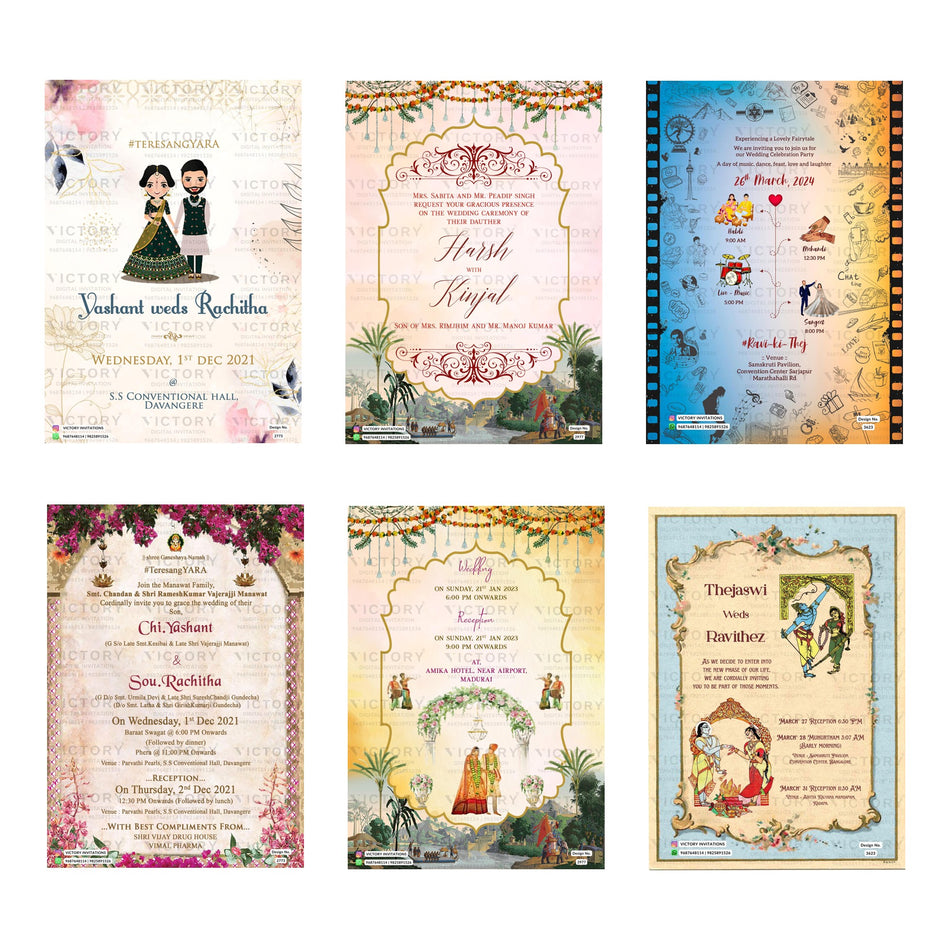 Editable Traditional Mandap & Cinematic Film Strip Wedding Invitation PSD Bundle A 3299