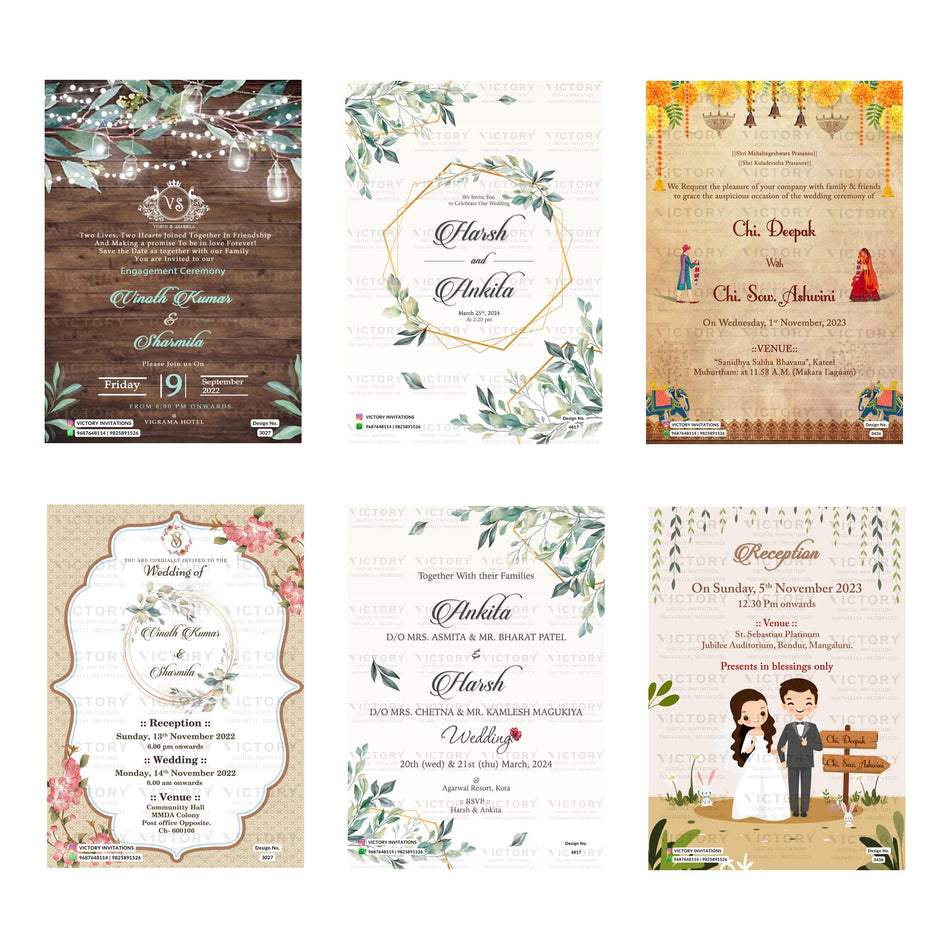 Editable String Lights & Floral Arch Indian Wedding Invitation PSD Bundle A 3300