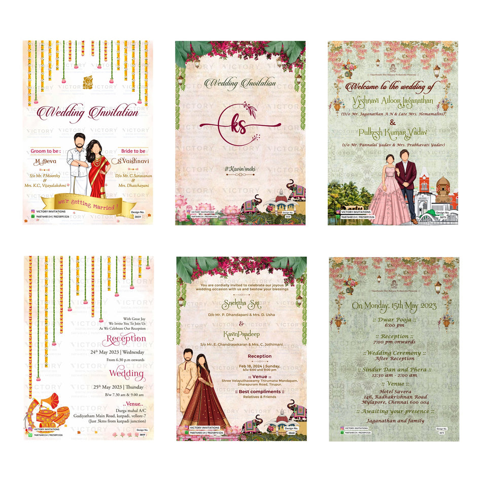 Editable Marigold Toran & Botanical Arch Wedding Invitation PSD Bundle A 3308