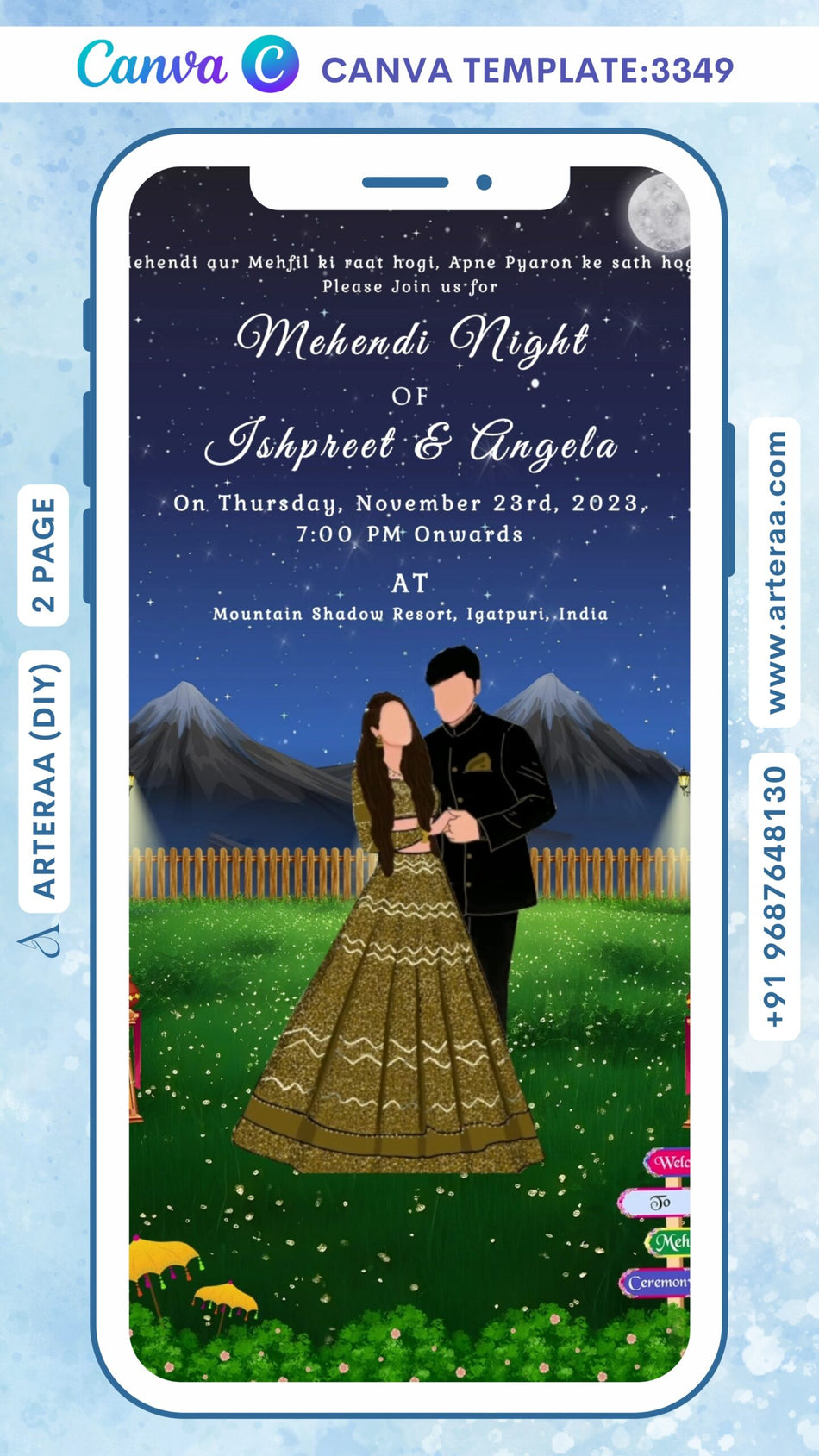 wedding ceremony invitation Canva Editable video Template of hindu maharashtrian marathi family in english language with Mountain design 3349
