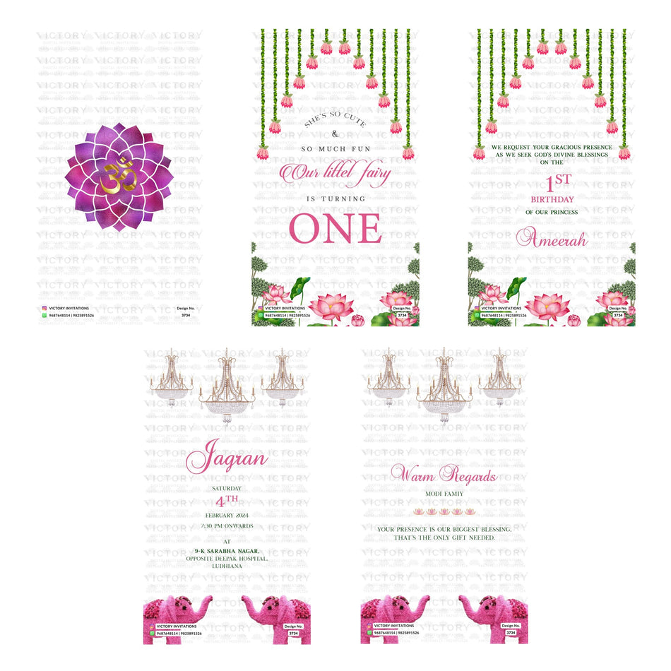Editable Lotus Floral Garland & Chandelier Birthday Invitation PSD Bundle  A 3350