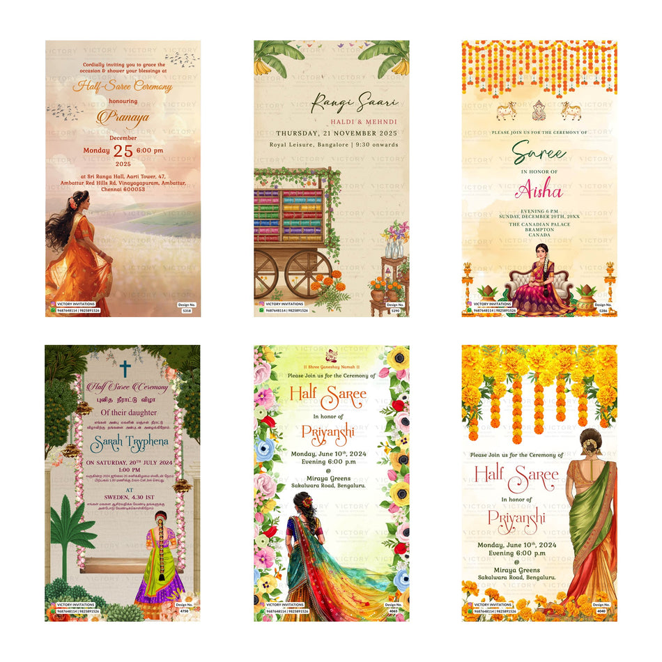 Half Saree Ceremony Invitation Template, Editable Digital Rangi Saari Invite, Printable South Indian Function Invitation Bundle, Personalizable Cultural Event Design   