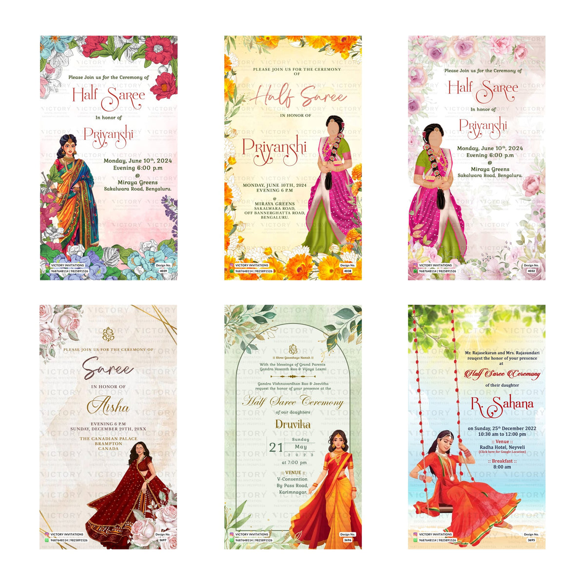 Half Saree Ceremony Invitation Template, Editable Digital Saree Invite, Printable South Indian Function Invitation Bundle, Personalizable Cultural Event Design   