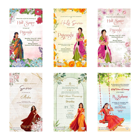 Half Saree Ceremony Invitation Template, Editable Digital Saree Invite, Printable South Indian Function Invitation Bundle, Personalizable Cultural Event Design   