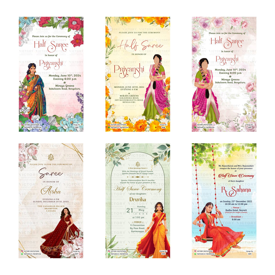 Half Saree Ceremony Invitation Template, Editable Digital Saree Invite, Printable South Indian Function Invitation Bundle, Personalizable Cultural Event Design   