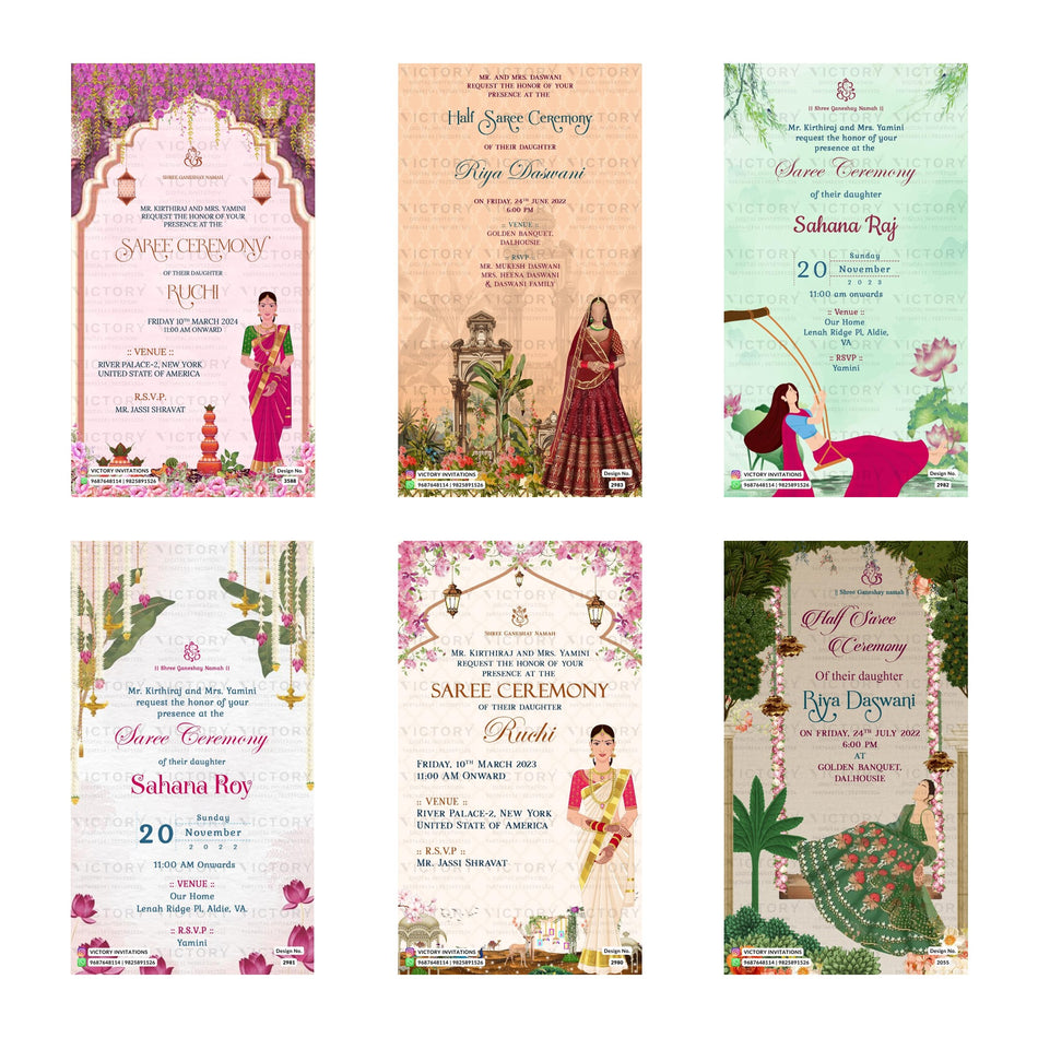 Saree Ceremony Invitation Template, Editable Digital Half Saree Invite, Printable South Indian Function Invitation Bundle, Personalizable Cultural Event Design   