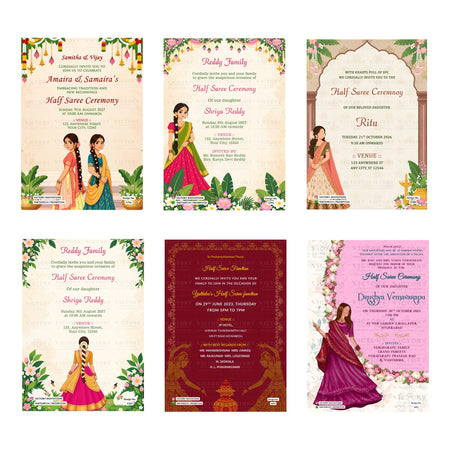 Half Saree Ceremony Invitation Template, Editable Digital Half Saree Invite, Printable South Indian Function Invitation Bundle, Personalizable Cultural Event Design   