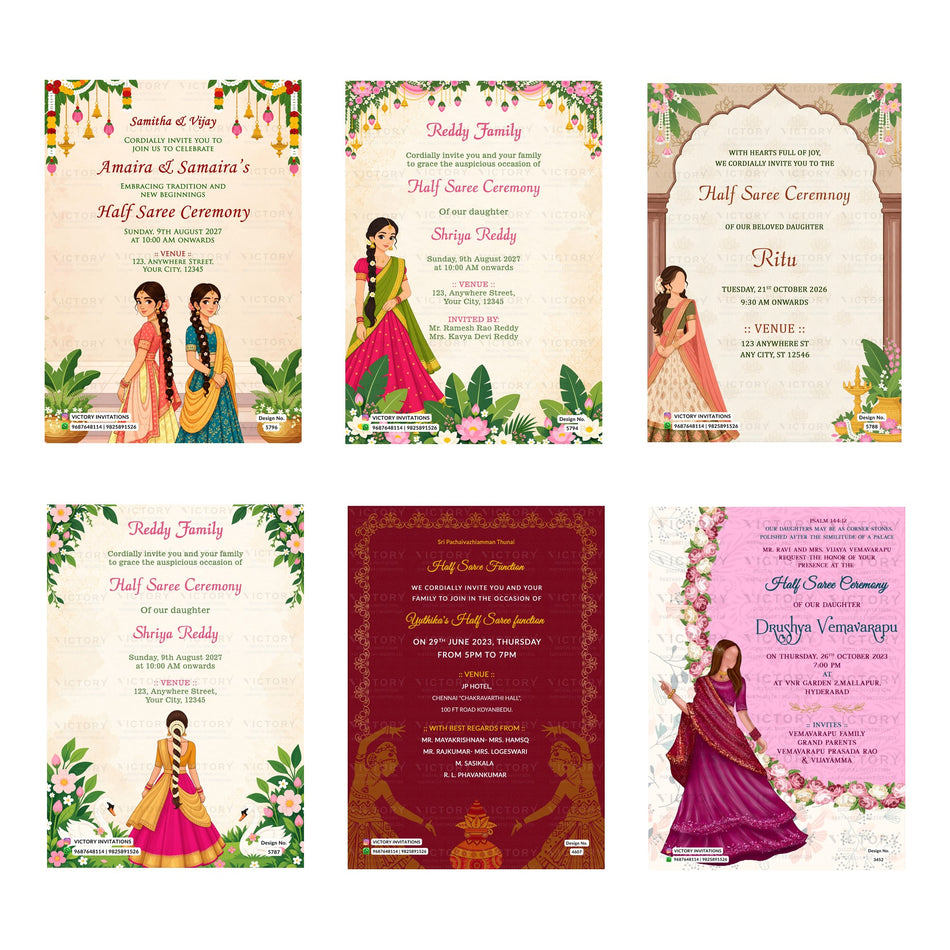 Half Saree Ceremony Invitation Template, Editable Digital Half Saree Invite, Printable South Indian Function Invitation Bundle, Personalizable Cultural Event Design   