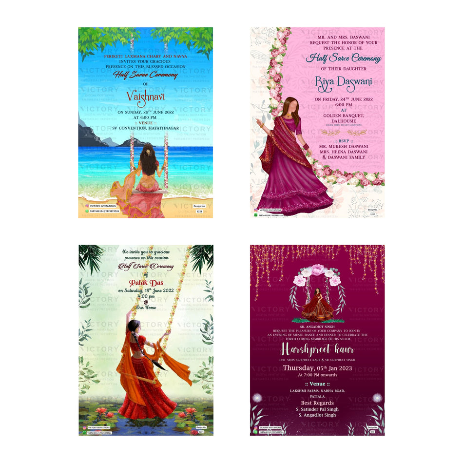 Half Saree Ceremony Invitation Template, Editable Digital Half Saree Invite, Printable South Indian Function Invitation Bundle, Personalizable Cultural Event Design   
