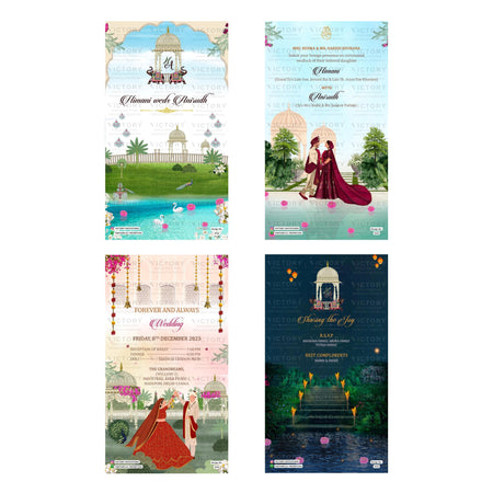 Traditional Indian wedding digital invitation card set 3432 featuring Himani and Anirudh templates with Khurana and Arora family branding   