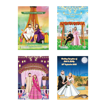 Traditional and modern Indian wedding digital invitation card set 3456 featuring Haldi ceremony, Kirti and Kuldip's Mehndi on September 26, 2023, Wedding on September 27, 2023, and Wedding Reception on September 28, 2023   