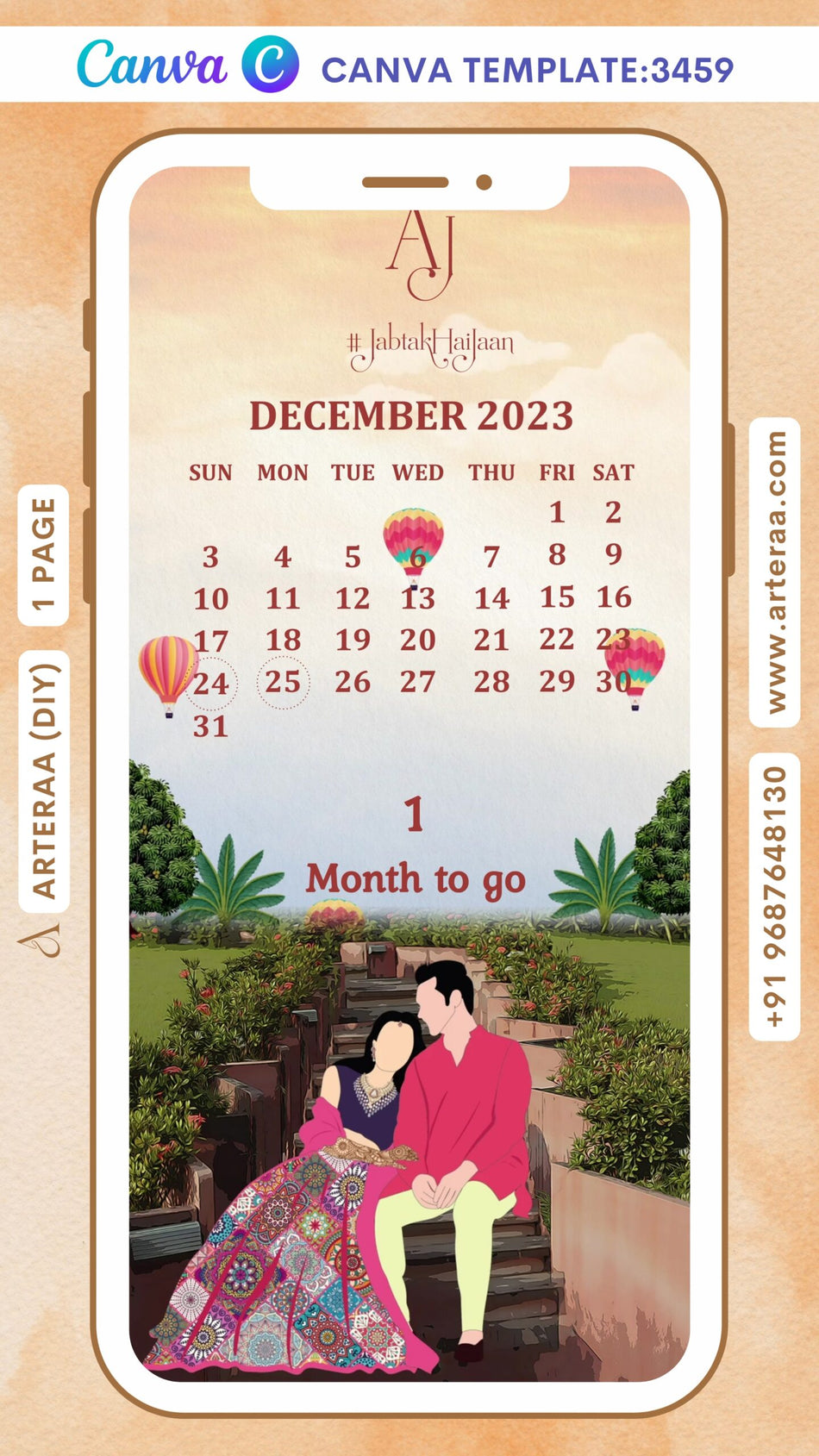 Save the Date invitation Canva Editable video Template in English language with calendar as garden theme design 3459
