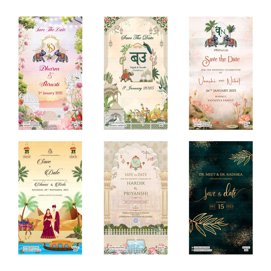 Editable Regal Elephant & Botanical Archway Save The Date PSD Template Bundle A 3502
