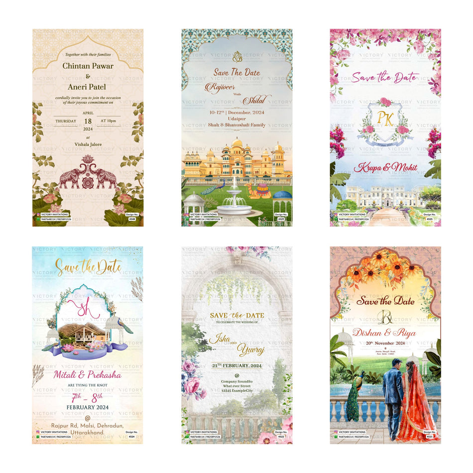 Editable Majestic Palace Fort & Sunflower Archway Save The Date PSD Template Bundle A 3503