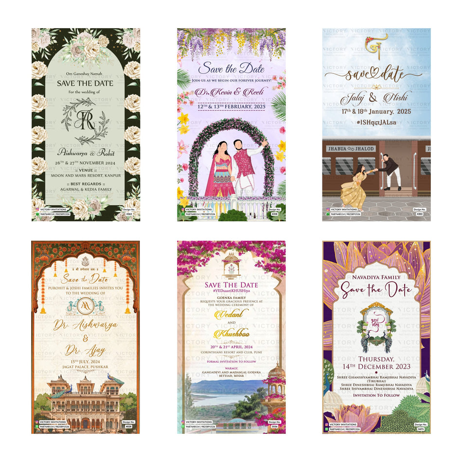 Editable Elegant Rose Floral Border & Railway Station Love Story Save The Date PSD Template Bundle A 3505