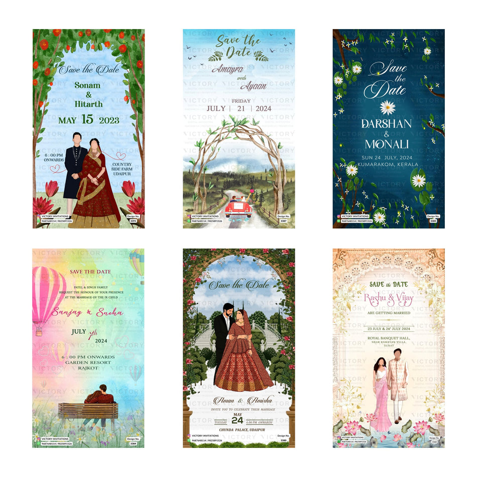 Editable Lush Botanical Archway & Vintage Car Countryside Save The Date PSD Template Bundle A 3506