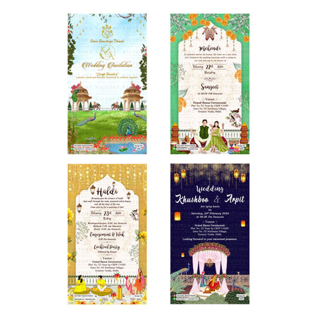 Traditional Indian wedding and celebration digital invitation card set 3552 featuring Khushboo and Arpit templates with Singh family branding   