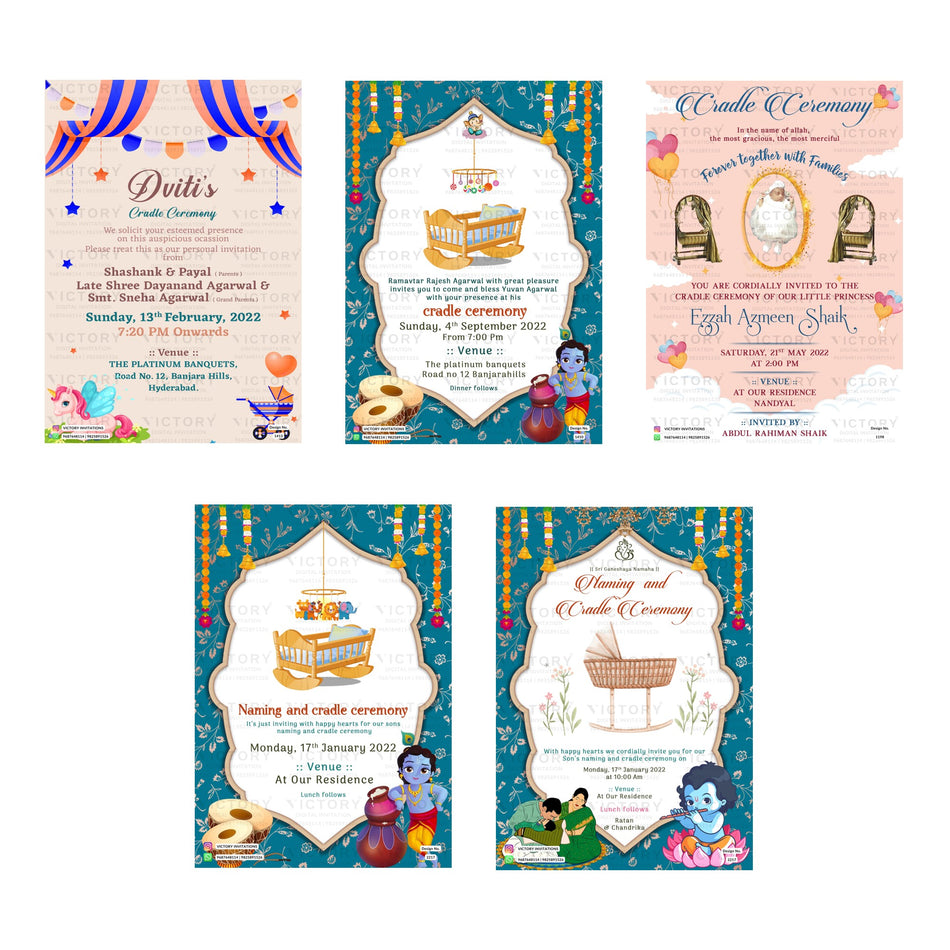 Editable Naming & Lord Krishna Artwork Cradle Ceremony Invitaion PSD Template Bundle A 3554