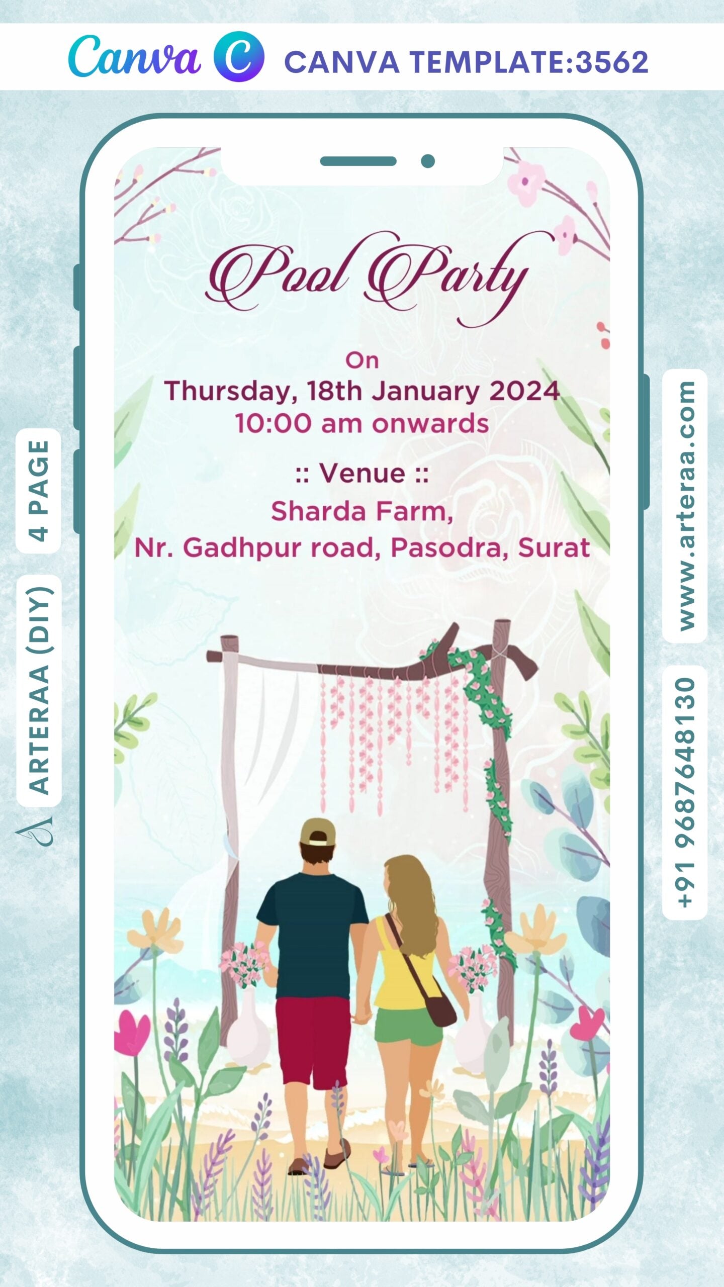 wedding ceremony invitation Canva Editable video Template of gujarati patel family in english language with classic theme design 3562