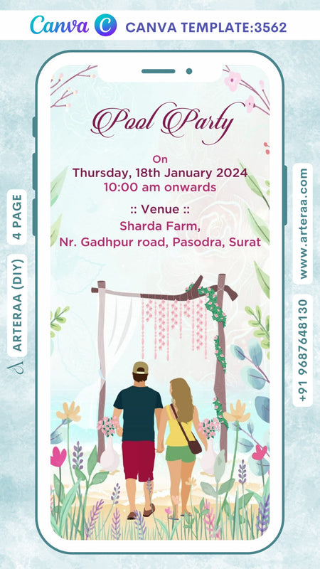 wedding ceremony invitation Canva Editable video Template of gujarati patel family in english language with classic theme design 3562