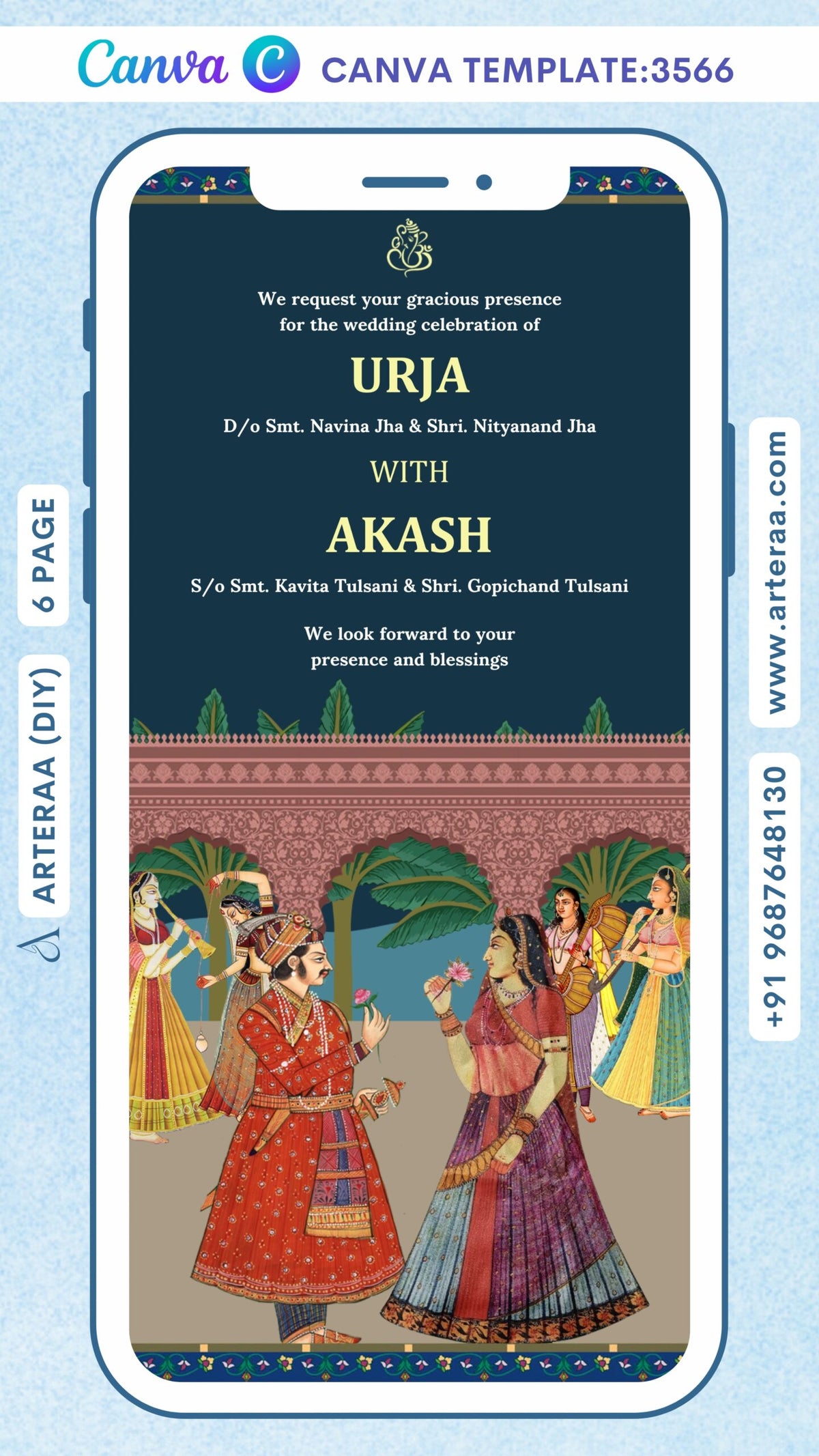 Wedding ceremony invitation Canva Editable video Template of hindu rajasthani royal family in English language with Traditional theme design 3566