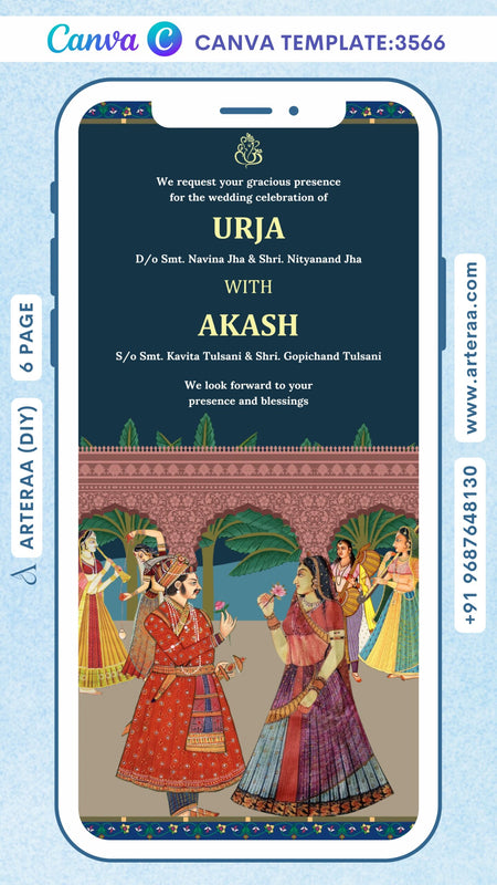 Wedding ceremony invitation Canva Editable video Template of hindu rajasthani royal family in English language with Traditional theme design 3566