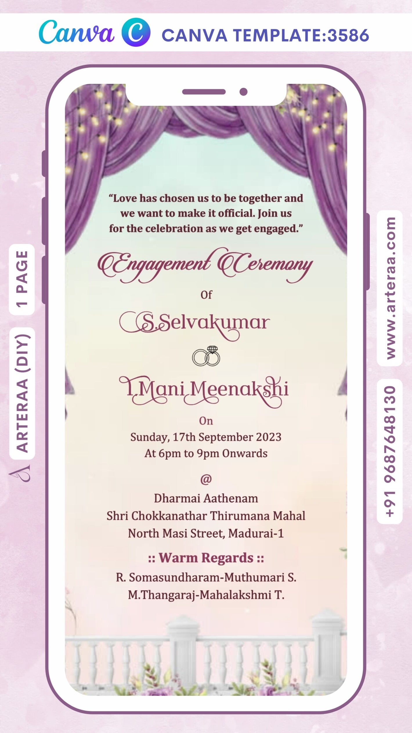 Sakshgandh Engagement invitation Canva Editable video Template in marathi language with string lights, floral as traditional theme design 3586