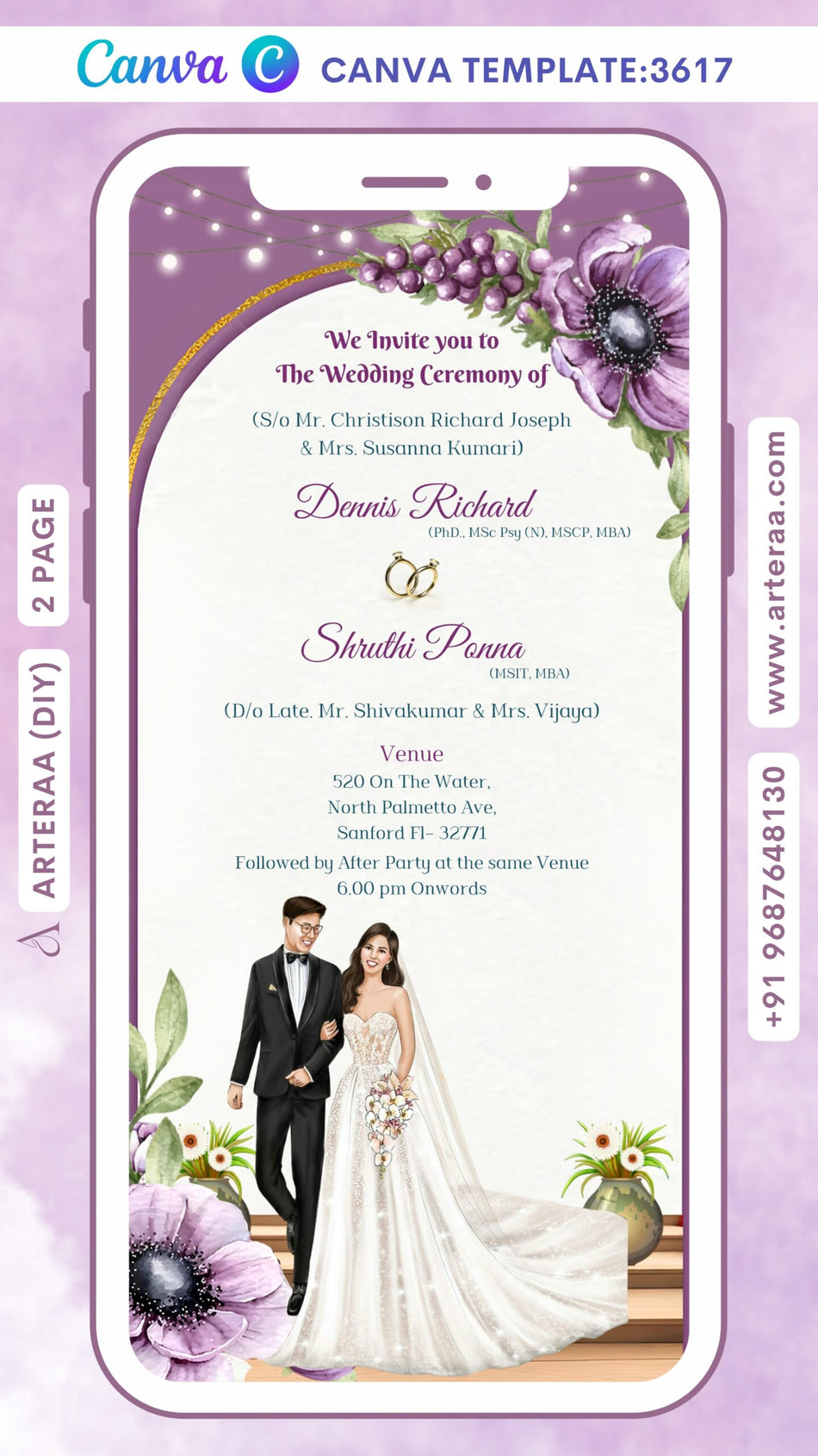 wedding ceremony invitation Canva Editable video Template of hindu Modern family in english language with floral theme design 3617
