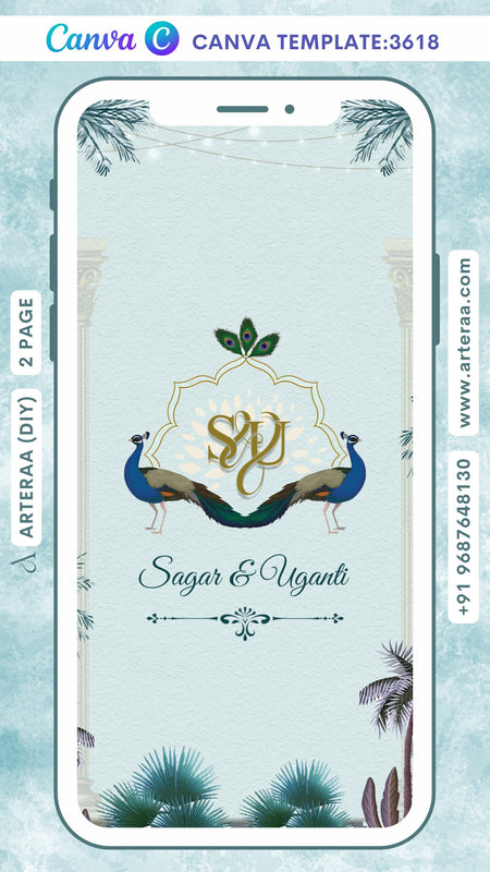 Wedding ceremony invitation Canva Editable video Template of hindu modern family in english language with beach theme design 3618