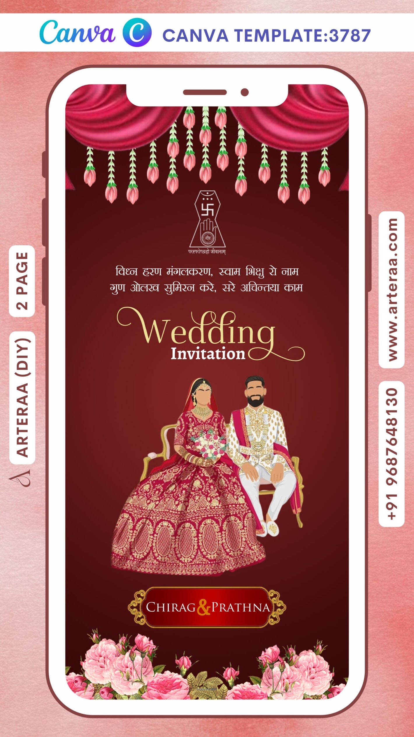 Wedding ceremony invitation Canva Editable video Template of hindu jain family in English language with minimalistic theme design 3787