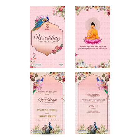 Traditional Indian wedding digital invitation card set 3788 featuring Prathna Choksi and Dhruv Mehta templates with peacock and floral artwork   