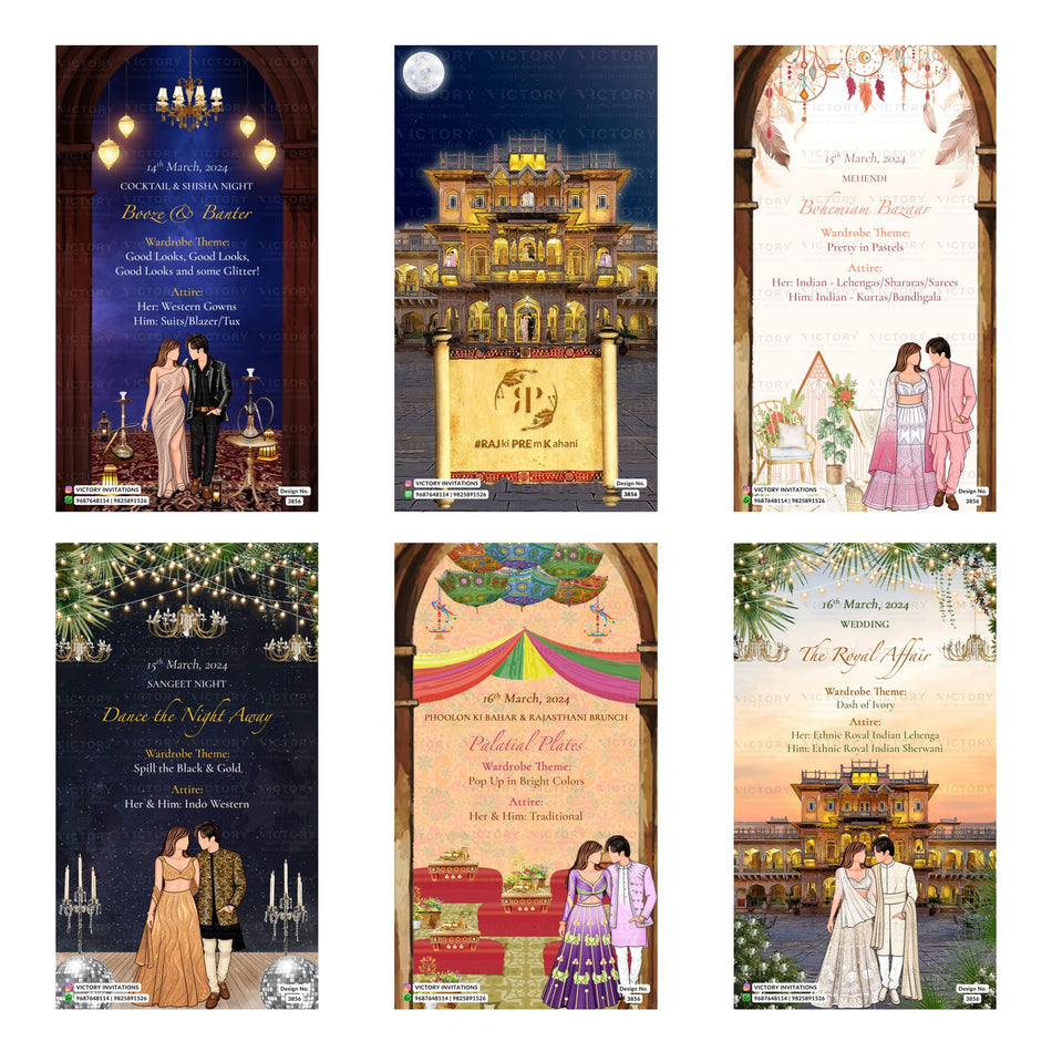 Editable Cocktail Night & Royal Palace Wedding Invitation PSD Bundle A 3310