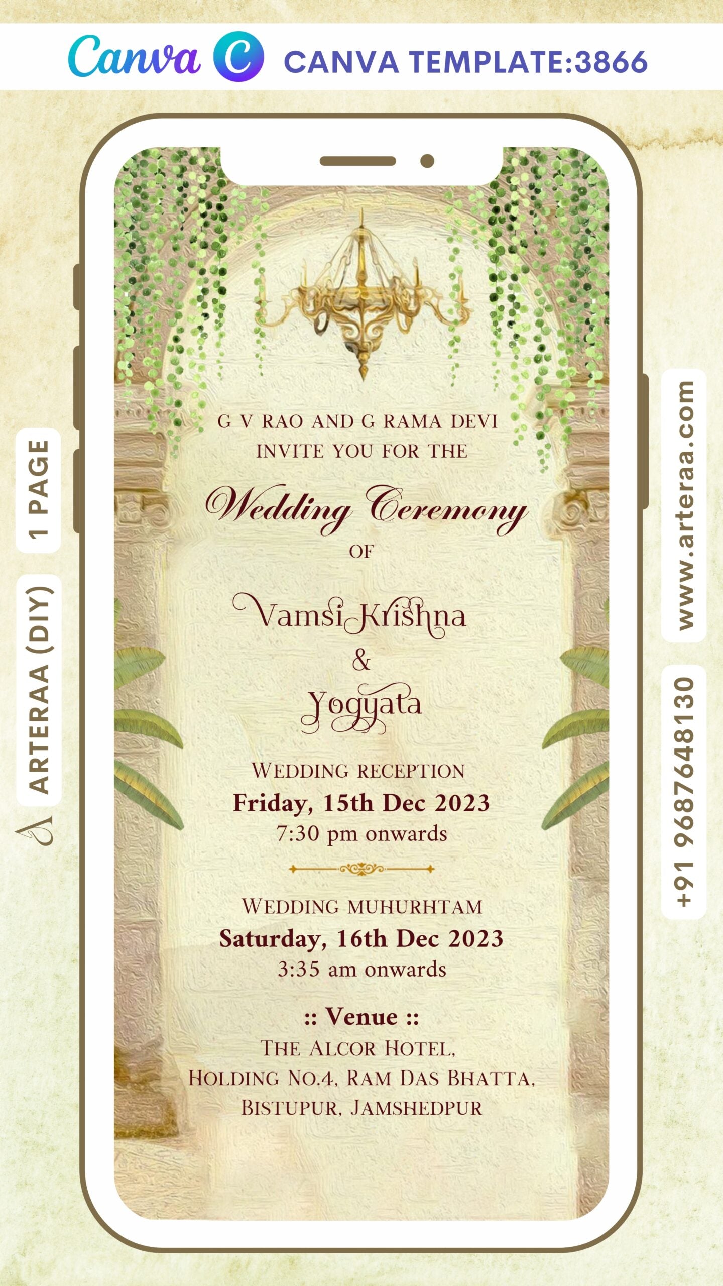 Wedding ceremony invitation Canva Editable video Template of hindu rajput family in English language with gate theme design 3866