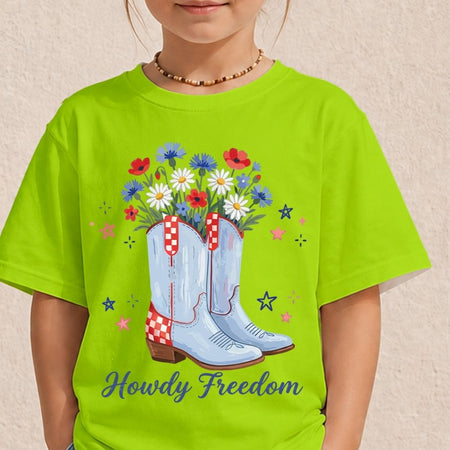 Kids Howdy Freedom PNG | Neon Green Children's Western Shirt Design