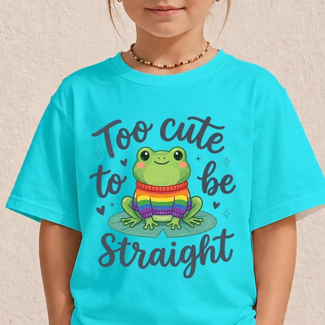 Kids Too Cute To Be Straight PNG | Cyan Blue Children's Pride Sublimation