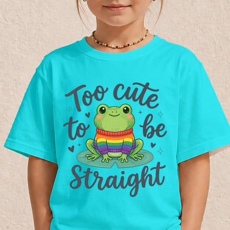 Kids Too Cute To Be Straight PNG | Cyan Blue Children's Pride Sublimation