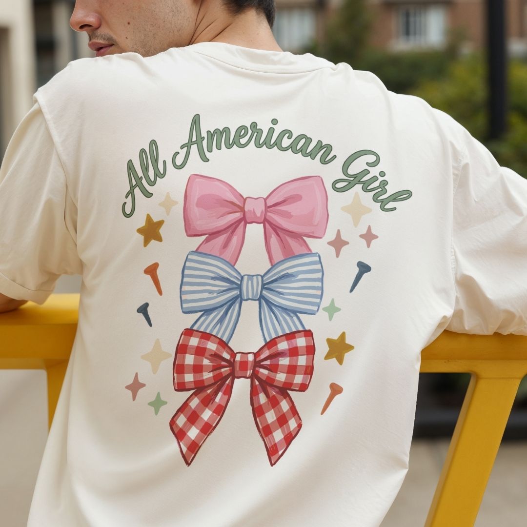 Trendy Coquette Bow Patriotic Graphic, All American Girl Digital Download, Independence Day PNG