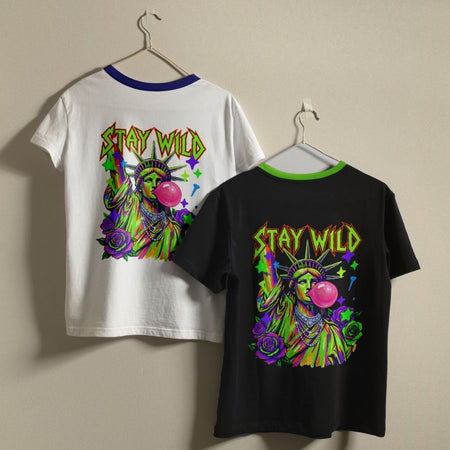 Retro Stay Wild Statue of Liberty PNG | Vintage Ringer Tee Sublimation
