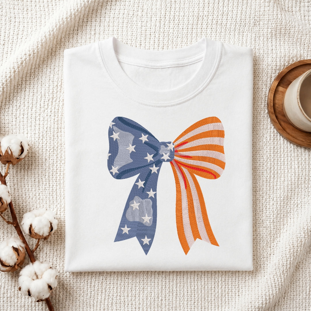 Patriotic Bow Graphic Print on Folded White T-Shirt