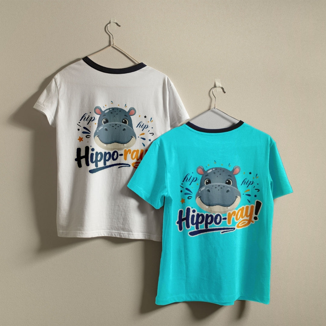 Cute Hippo Graphic Ringer T-Shirts on Hangers
