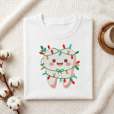 File formats and sizing chart for digital Christmas lights tooth machine embroidery downloads, showing sizes from 2.0 to 8.0 inches across EMB, DST, PES, JEF, and EXP formats