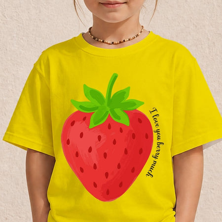 Cute Kids Strawberry Graphic, Youth I Love You Berry Much SVG, Toddler Fruit Pun Clipart PNG