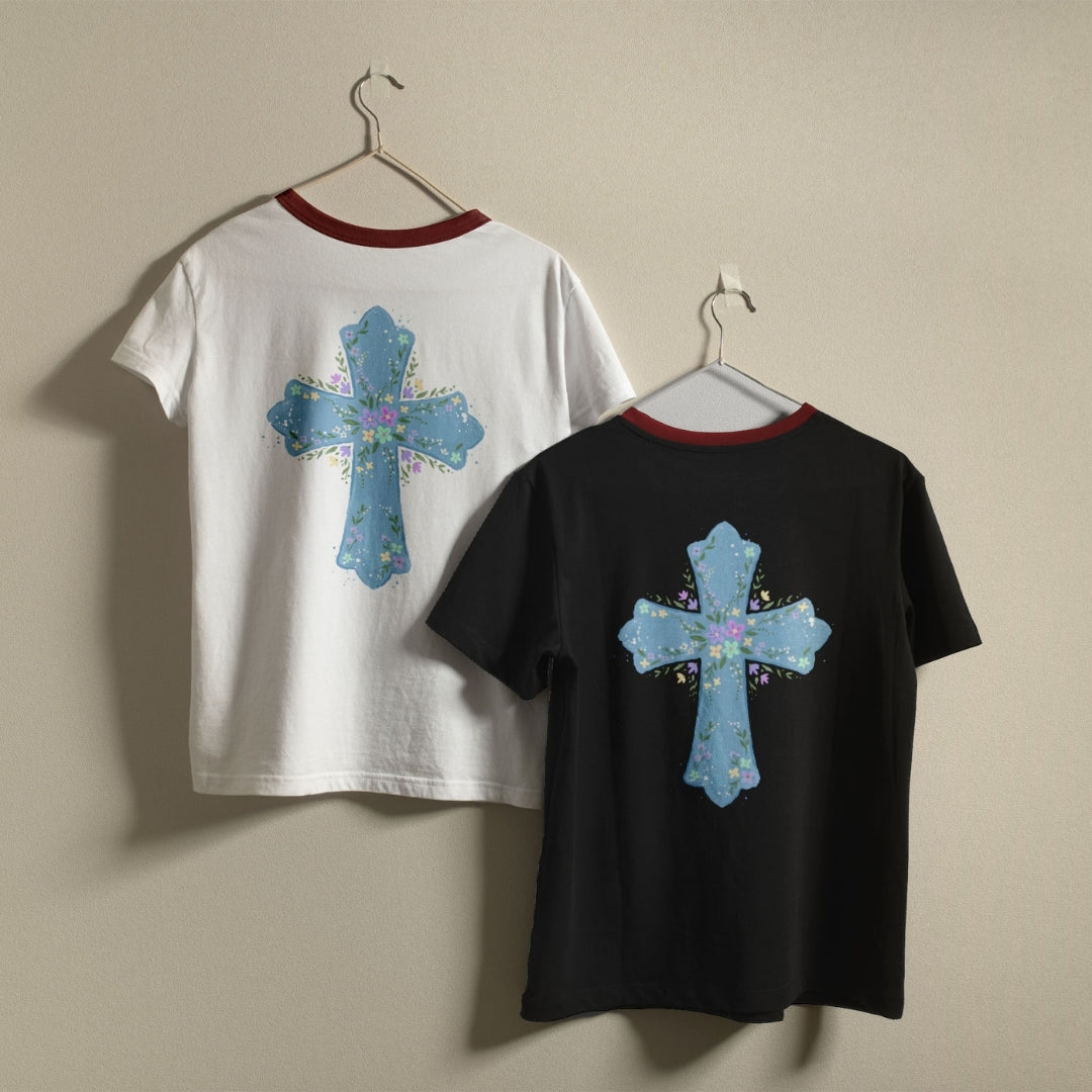 Elegant Watercolor Cross PNG | Vintage Faith Ringer Tee Sublimation Design