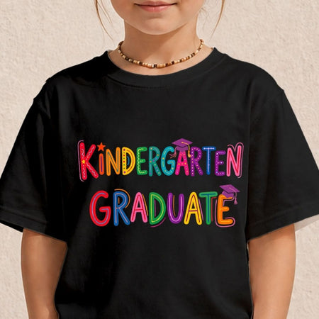 Cute Kids Kindergarten Graduate Shirt, Black Toddler T-Shirt Mockup, Colorful Preschool Graduation Tee, Elementary School Ceremony Outfit