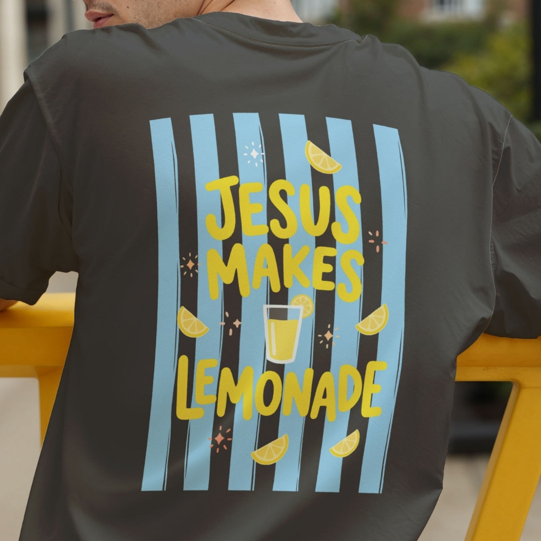 Vintage Jesus Makes Lemonade PNG | Striped Gray Shirt Back Sublimation Design