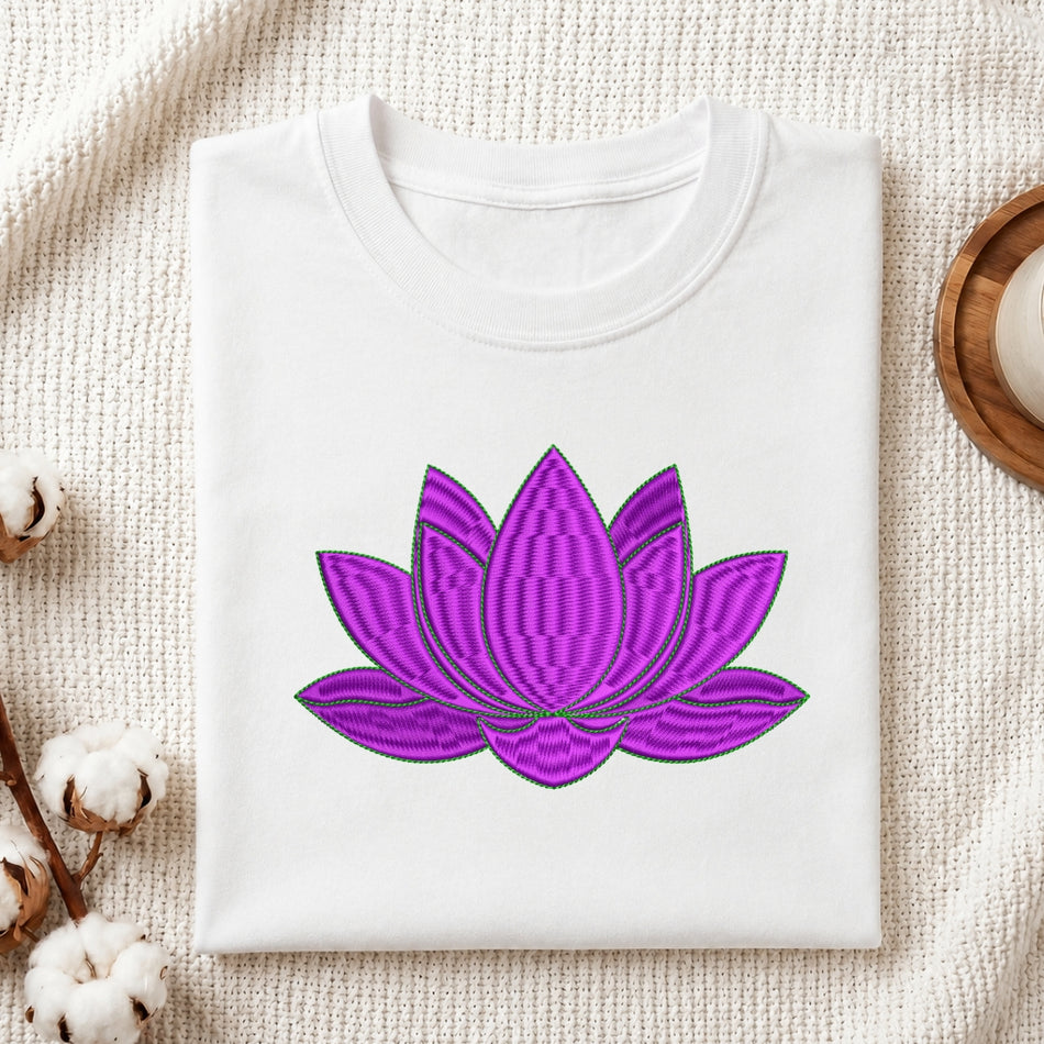 Elegant Purple Lotus Flower Machine Embroidery Design - ED 322
