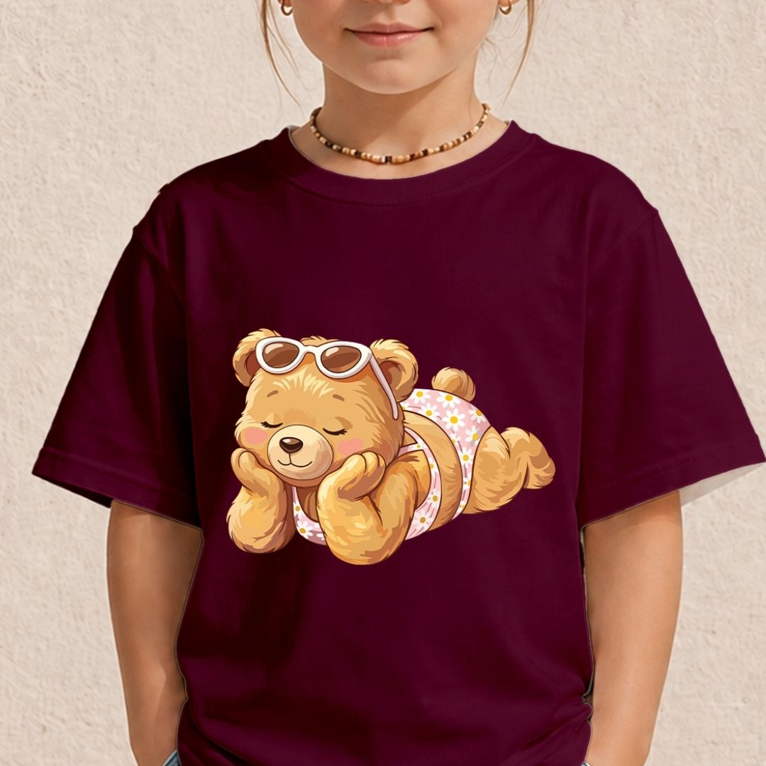 Cute Kids Summer Bear SVG, Toddler Beach Teddy Shirt Design, Childrens Swimsuit Graphic PNG